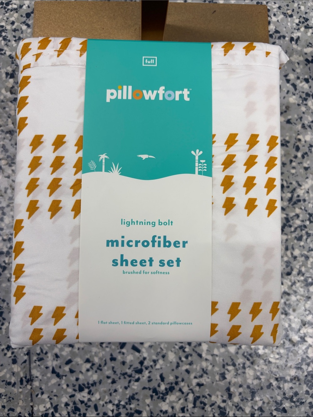 Pillowfort Lightning Bolt Microfiber Sheet Set - Mustard on White
